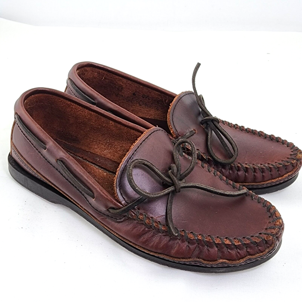 Minnetonka 768 Women 6 Moccasins Brown Leather Boat Shoes Loafers Used